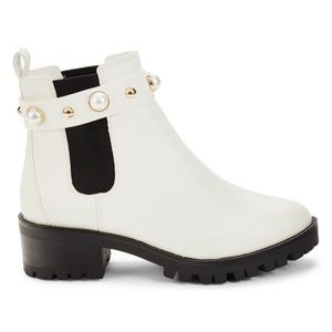 Karl Lagerfeld White Pola Faux Pearl Studded Chelsea Boots 9